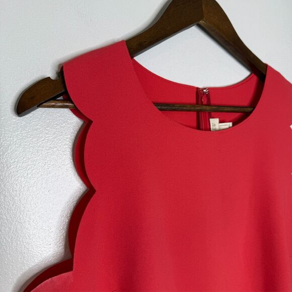 J Crew 12 Red Scalloped Shift Dress Timeless Chic Elegant Sleeveless - Picture 2 of 7